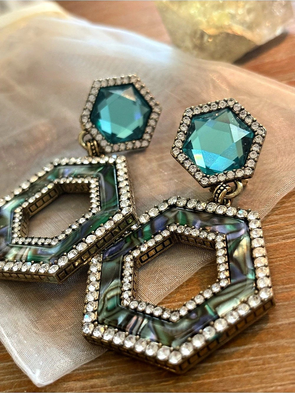 Heidi Daus Hex Appeal Drop Earrings Green & Gold